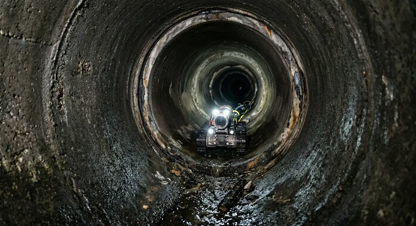 Robotic sewer camera inspecting pipe interior for Sewer Line Cleaning in Orange
